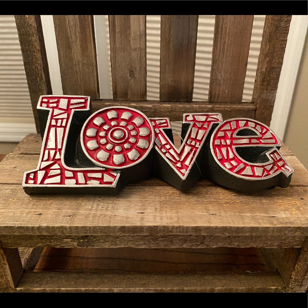 Love Decor, Red & Silver Love Plaque Decor, Love Sign, Valentine's Day Decor